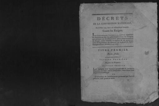 Décrets de la Convention nationale du 28 mars 1793 contre les émigrés. - Fontenay, impr. chez Testard et Goichot, 31 p.